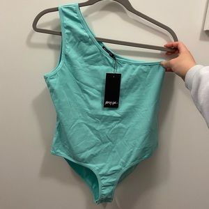 NWT one shoulder aqua bodysuit